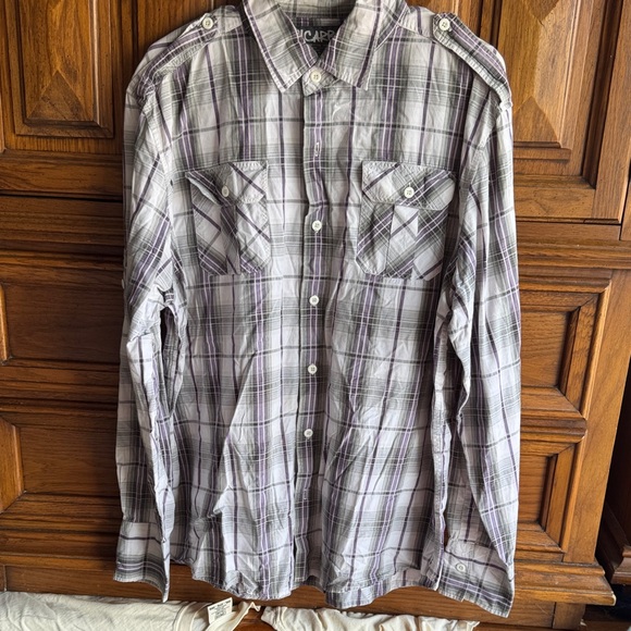 Carbon Men's Purple and Gray Plaid Shirt - Picture 1 of 2